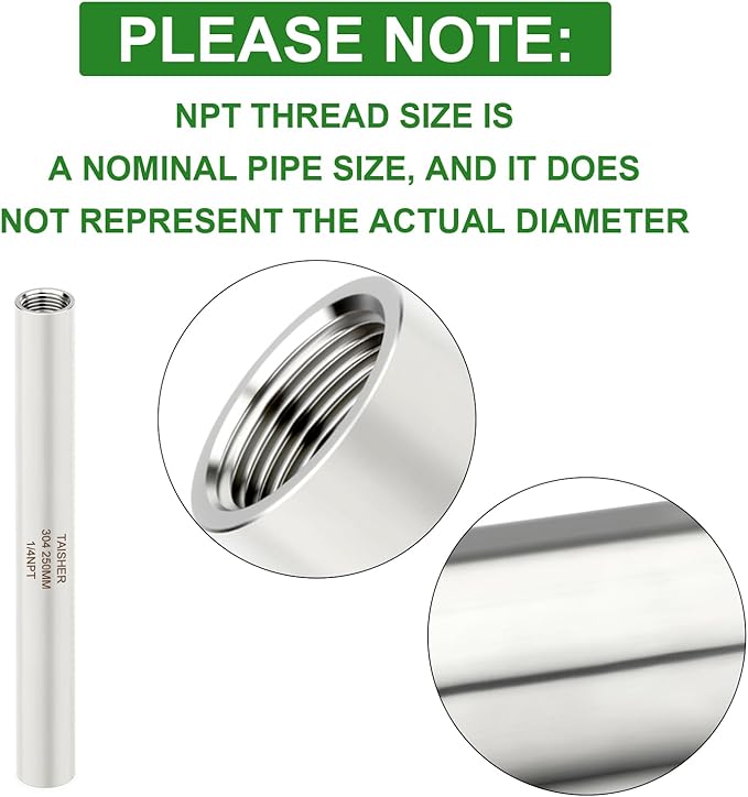 TAISHER 2PCS Stainless Steel Pipe Fittings, 1/4" NPT Female x 1/4" NPT Female Threaded, 10" Length Thickened Nipple Cast Pipe