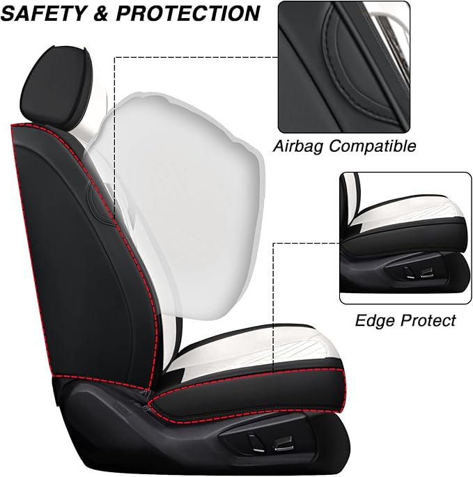 Car Seat Covers for Jaguar E-PACE 2018-2024,Breathable Nappa Leather Car Seat Protector,Full Seat Cover with Pillow Automotive Seat Cushion with Airbag Compatible(5 Seats,Black-White)