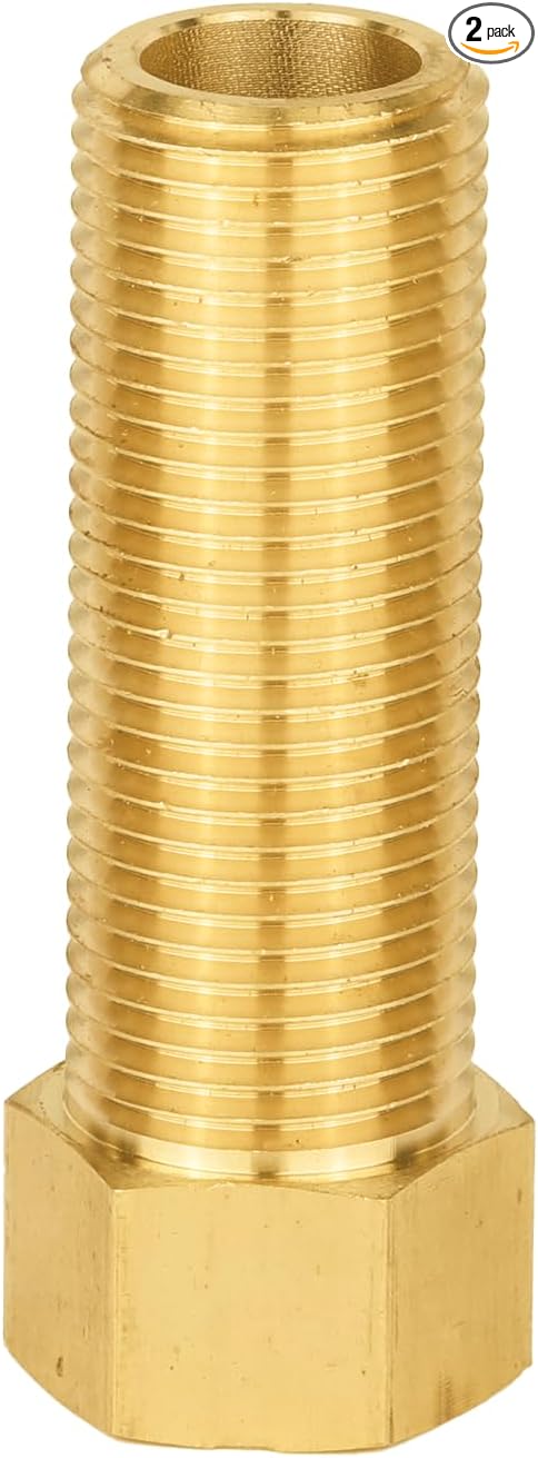 (Pack of 2) EFIELD 1/2" Male Pipe(NPSM) x 1/2" Female Pipe(NPSF) Extension Brass Fitting Adapter, 70MM Length, Hex Connector with Sealing Tape,(NPT138)