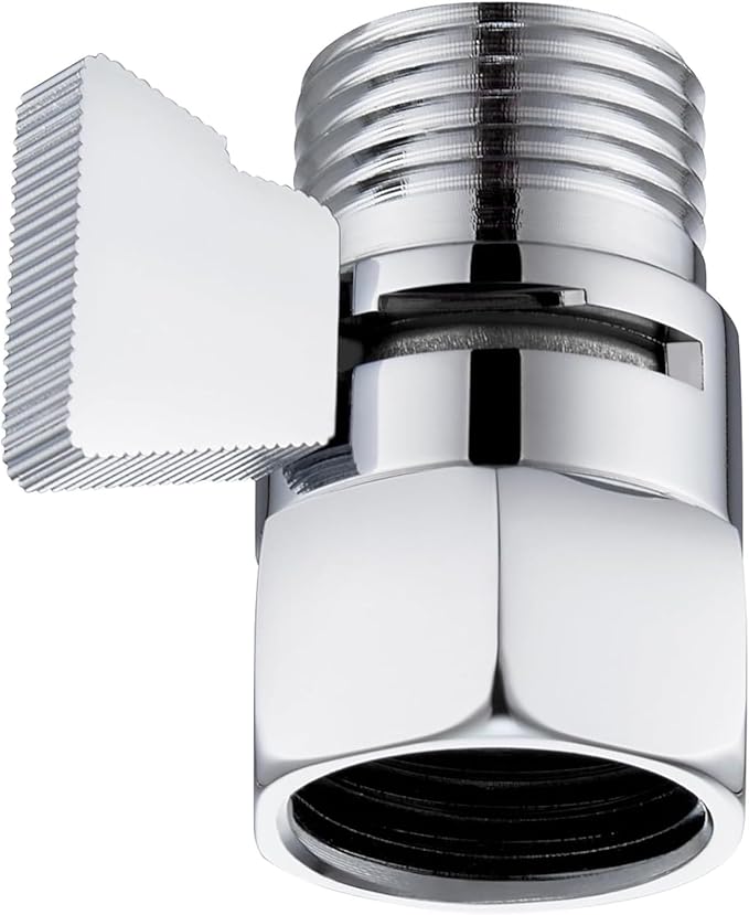 Water Flow Control Valve, Brass Shut Off Valve for Dual Shower Faucet, RV Shower Head with Hose Flow Restrictor, Chrome Faucet Shutoff Valve