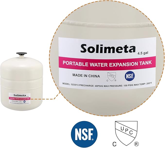 Solimeta 4.5 Gallon Potable Water Expansion Tank With Adjustable Wall Mounting Bracket
