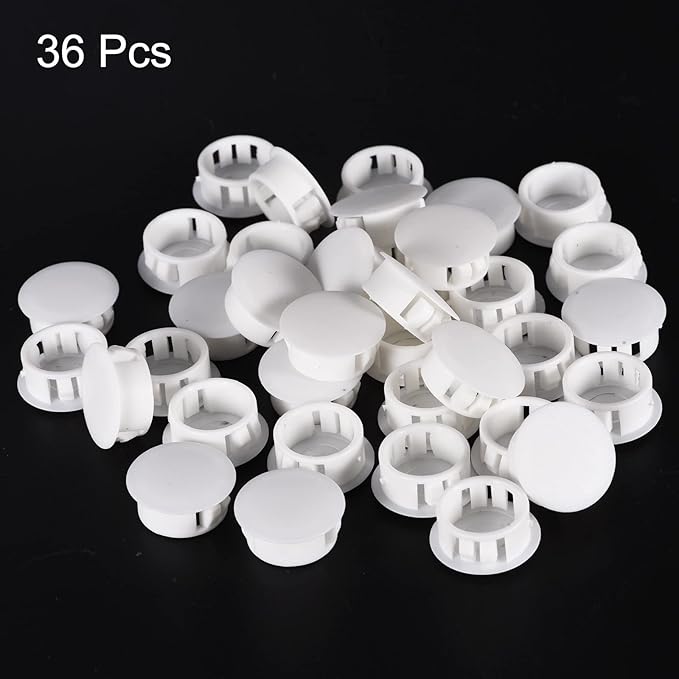 uxcell 25/32" Plastic Hole Plugs, 36Pcs Flush Type Panel Round Snap in Fastener Knockout Locking Plugs for Furniture Insert End Caps Panels, White