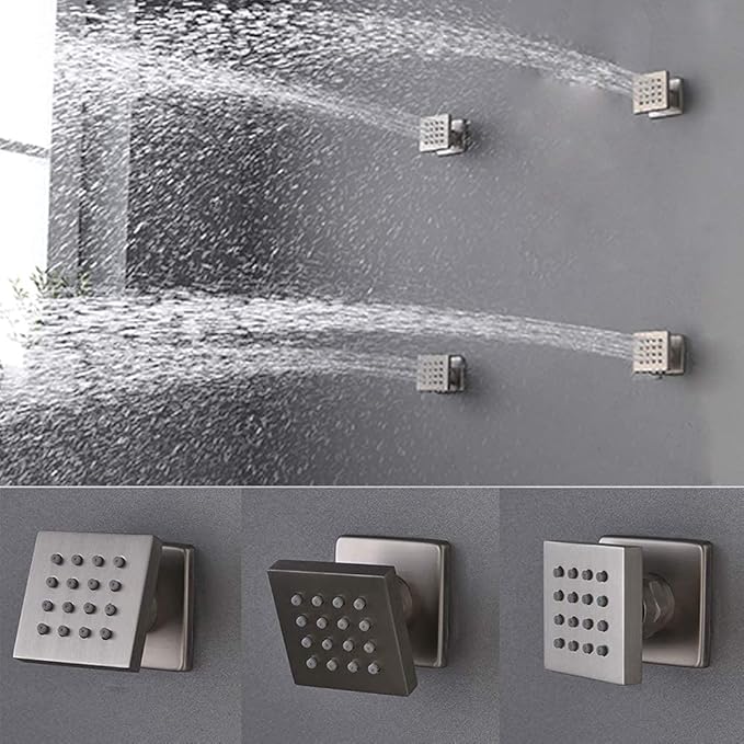 Bathroom Shower Faucet Set Brushed Nickel 12 Inch Wall Mounted Rainfall Shower Head System, Temperature Digital Display Shower Faucet with Handheld Spray, 4 PCS Body Jets