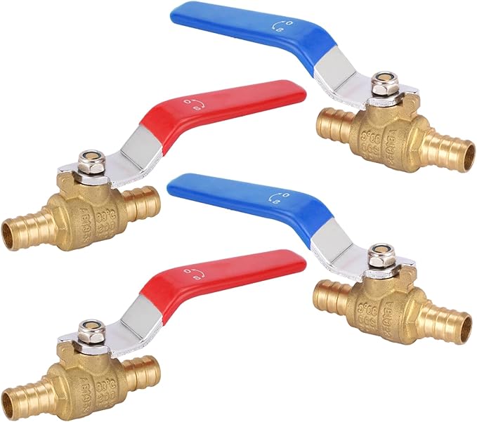 HeSun 4-PCs 1/2 Inch PEX Ball Valves, 1/4 Turn Full Port Shut-off Valve, Brass Crimp Pex Valve for Hot and Cold Water, ASTM F1807,Blue & Red