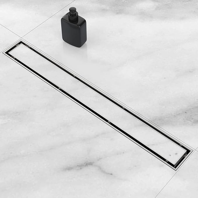 ZEKOO Linear Shower Drain 48 Inch, 2 in 1 Brushed Nickel Shower Drain, 304 Stainless Steel Shower Drains with Tile Insert Grate, Floor Drain