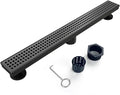 Linear Shower Drain, 72 inch Black Drain with Removable Grate Cover, Brushed 304 Stainless Steel Shower Floor Drain, Linear Drain with Hair Strainer and Adjustable Feet