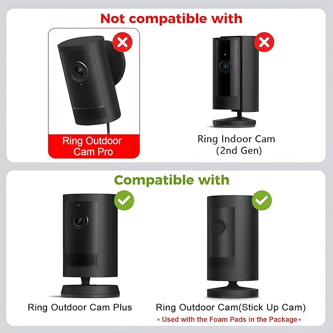 No Drill Wall Mount for Ring Outdoor Cam Plus, Adhesive Indoor Camera Mount with Strong Tape and Screws, Two Ways Easy Installation, 2Pack(Black)