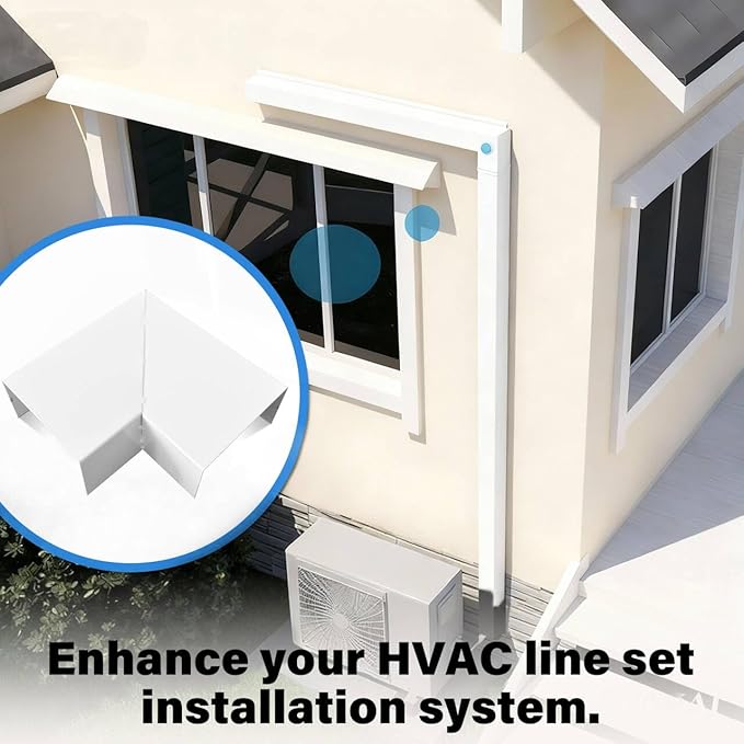 LyPrem 4" W x 6.5Ft L Metal Line Set Cover Kit - Decorative AC Pipe Cover for Ductless Mini Split/Central Air Conditioner/Heat Pump Systems, White