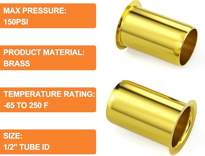 GASHER 100PCS Brass Compression Fitting, Brass Compression Insert Tube Support 1/2" Tube OD