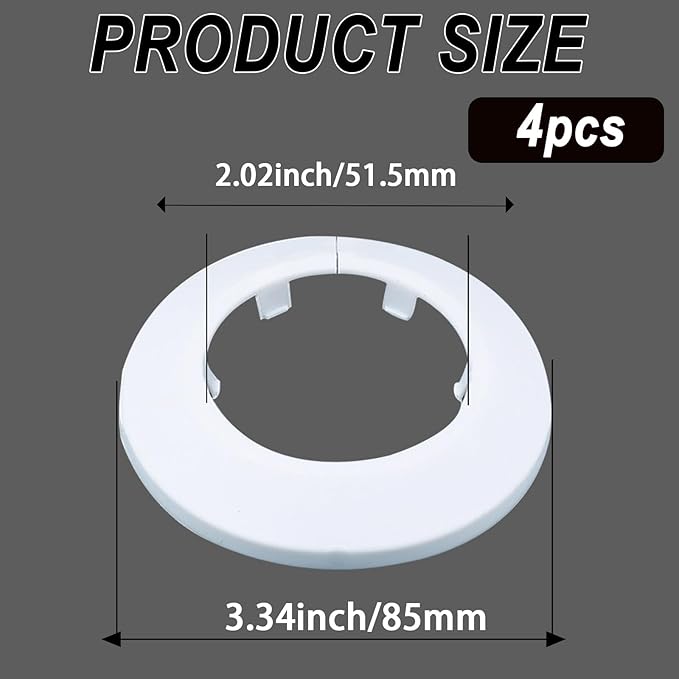 50mm Pipe Cover Decoration; Fit 1.97" Outer Diameter Pipe/Hole; White PP Plastic Escutcheon Collar; Snap-on Water Escutcheon Plate for Bathroom Kitchen Wall Tube Decor 4 Pcs