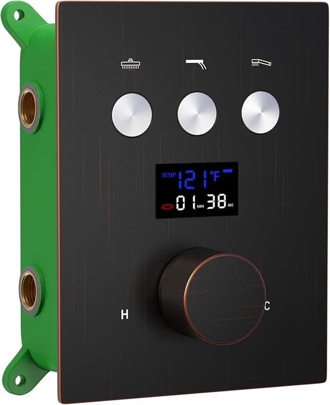 AYIVG Oil Rubbed Bronze Thermostatic MIxing Valve 3 Way Shower Diverter Valve Temperature Display Concealed Shower Flow Control Valve or Bathroom Shower System Can Run Together