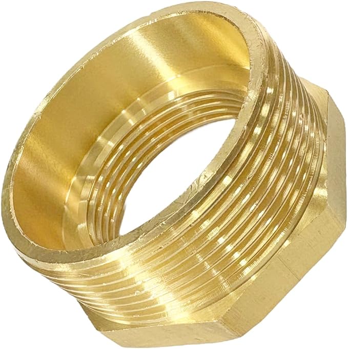 2" NPT Male x 1-1/4" NPT Female Brass Reducer Hex Bushing Threaded Pipe Fitting Reducing Adapter Pack of 1