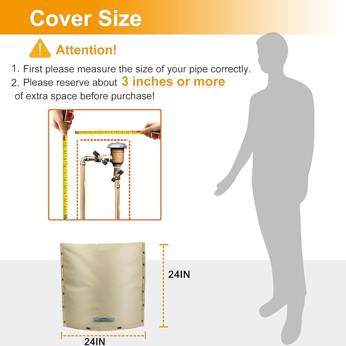 Backflow Preventer Cover Insulated 24"W x 24"H for IN-WALL Pipes with Aluminum Foil Backflow Insulation Cover with Thicker 7 Layers Fabric, Sprinkler Covers for Outside Pipe Traversable