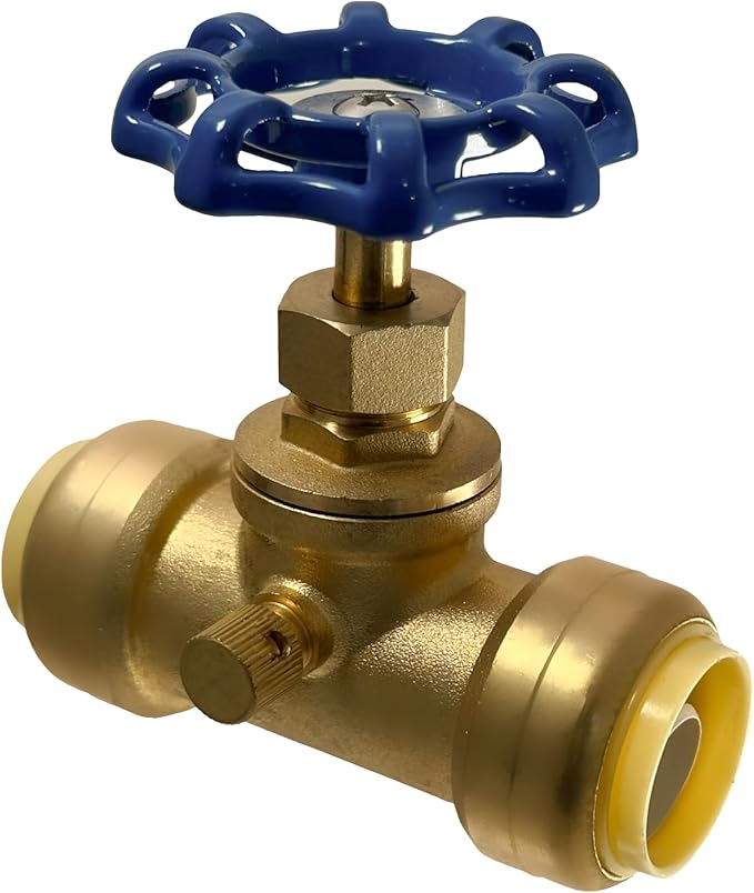 XFITTING 3/4 inch Push Fit Stop Valve with Drain and Vent, Push to Connect Brass Plumbing Fitting, Pex Pipe, Copper, CPVC, PE-RT, HDPE, 2-5-2=1, 1 Piece