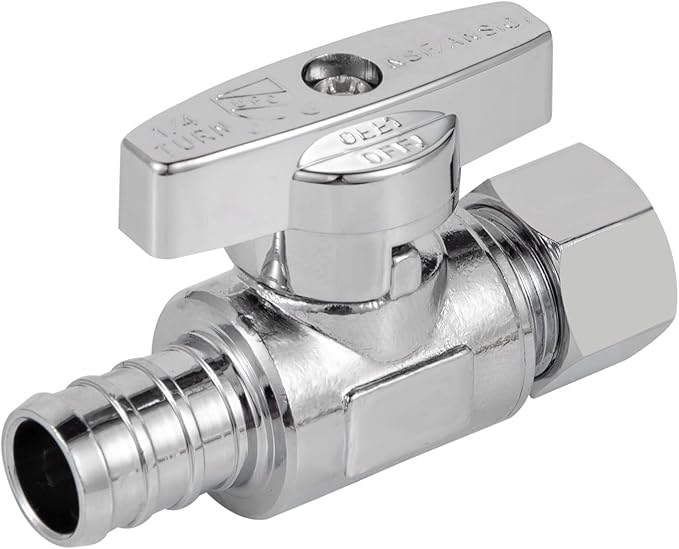 1/2 Pex Straight Stop Valve Sink Toilet Shut Off Valve,2 Pack Turn Straight Stop Valve 3/8" OD Compression X 1/2" Barb Crimp Pex LF Chrome Plated Brass with 2pcs