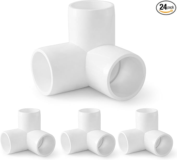 3 Way PVC Pipe Fittings 3/4 Inch, Zernmiarder White PVC Elbow Corner Side Outlet Tee Fitting, SCH40 Furniture Grade Pipe Connectors - Fits 3/4" Polyvinyl Chloride Pipes, 24 Pieces