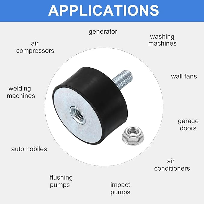 uxcell M8 Rubber Mounts, 1Pcs 39x20mm(DxH) Rubber Cylindrical Anti Vibration Isolator Shock Absorber with Lock Nut for Car Bobbin Generator Air Compressors