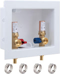SUNGATOR Washing Machine Outlet Box with Brass Water Hammer Arrestor, Laundry Washer Water Valve Wall Box with Center Drain, 1/2 Inch Pex Crimp Inlet x 3/4 Inch MHT Outlet (4 Crimp Rings)