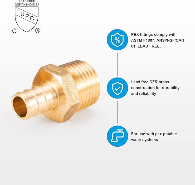 WMAXPFIT(6 Pack) 1/2 Inch PEX x 1/2 Inch Male NPT Thread Adapter F1807, LF Brass crimp fitting for PEX-b pipe