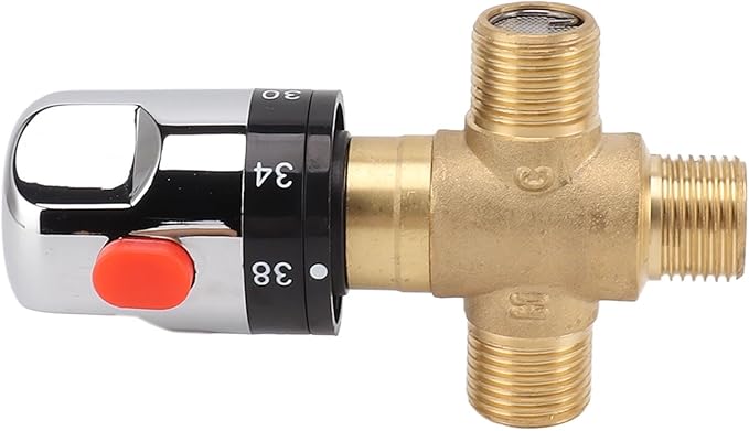 Asixxsix Thermostatic Mixing Valve, Brass Shower Mixing Valve, Hot and Cold Water Temperature Control for Basin Bathroom, Brass Plumbing Fitting