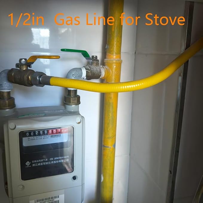 100FT 1/2" CSST Gas Line 1/2in Natural Flexible Gas Line with 2 Male Adapter Fittings, CSST Corrugated Stainless Steel Gas Tubing Pipe Kit for Stove Dryer Heater Gas Propane (100FT)