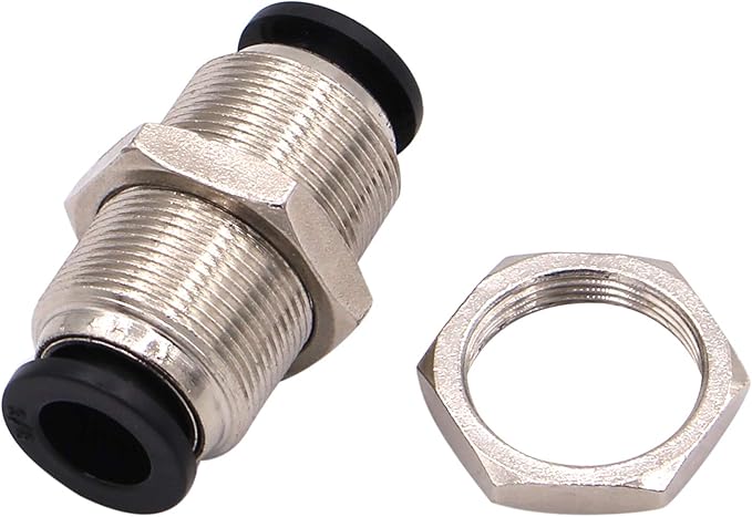 Bulkhead Union Push to Connect Tube Fitting 3/8 Inch Tube OD Double Threaded (2 Packs)