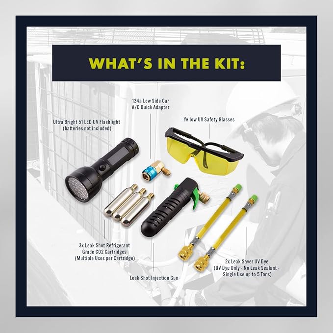Leak Saver Leak Shot Dye Inject Kit - Complete UV Dye Refrigerant Leak Detection Kit for Automotive, Home, Commercial, Marine Air Conditioner, and Refrigeration Systems - Made in The USA