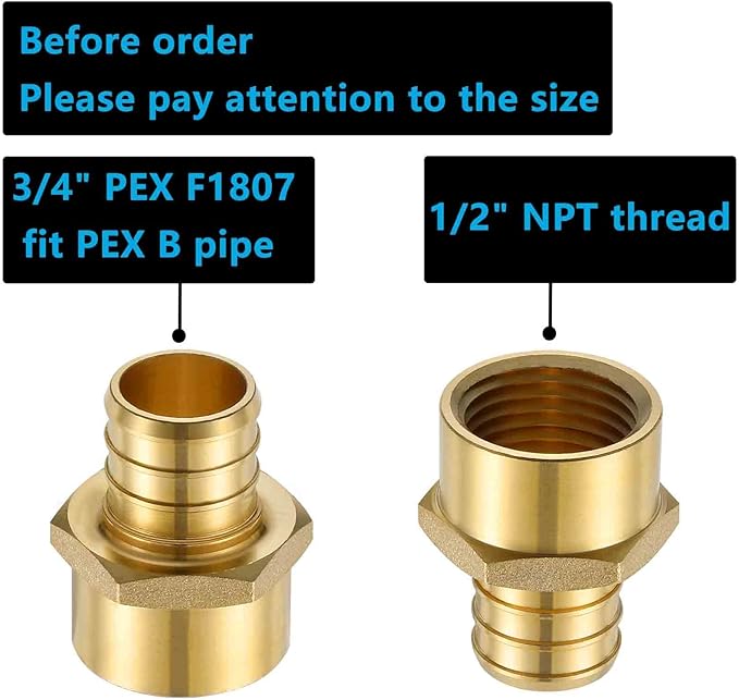 (10 Pack) Lidertik 3/4 PEX to 1/2 NPT Female Adapter, 3/4" PEX F1807 to 1/2" NPT Female Threaded Adapter Brass