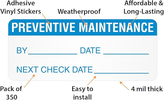 SmartSign Preventive Maintenance Labels in Dispenser Box| Pack of 350, 0.625" x 1.5" Adhesive Vinyl Stickers, Made in USA