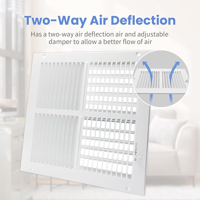 12 x 12 Inch [Duct Opening] Air Vent Covers for Wall or Ceiling - High Airflow 2 Way Steel Ventilation - Adjustable Wall/Ceiling Register, 13-3/4 Inch x 13-3/4 Inch [Overall Dimensions]