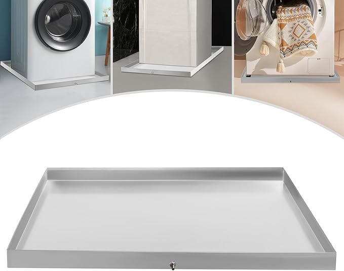 27" x 25" x 1.5" Washing Machine Drain Pan, Heavy Duty 304 Stainless Steel, Protects Floors from Leaks, Compact Washer Drip Tray with Drain Hole, for Dishwashers Refrigerators Water Heaters