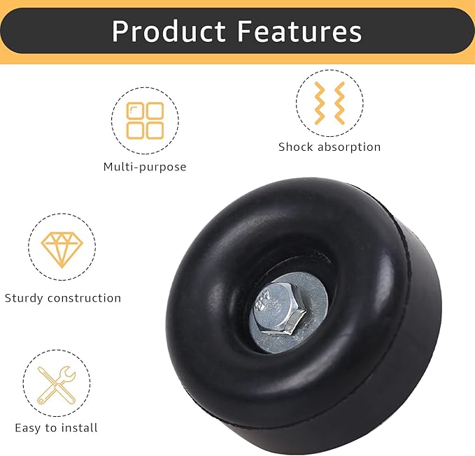 Heavy Duty Rubber Anti Vibration Foot 1 x 2.5 Inch 4-Pack Fits for Trailer Bumper Generators Pressure Washers air Compressors