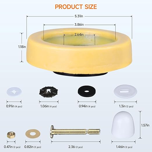 Jamini Wax Ring Kit for Toilet Installation, Compatible with 3" and 4" Drain Pipes, Fits Above-Floor or Horizontal Flanges, Leak Prevention, Includes Brass Bolts, Nuts, Washers, Easy to Install