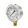 PIC Gauges PRO-201L-254I Bottom Mount Glycerin Filled Dual Scale Pressure Gauge w/ SS Case/Bezel, Brass Internals, Plastic Lens, 2.5" Dial, 0-400 psi Range, 1/4" Male NPT