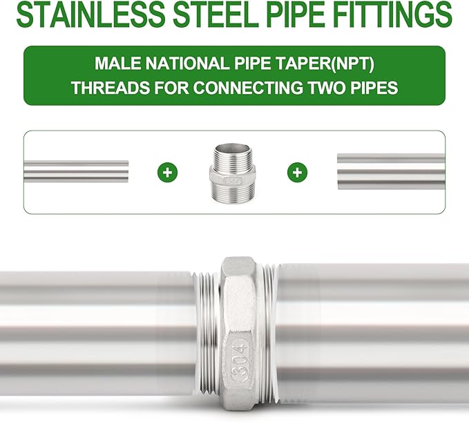 TAISHER 2PCS Cast 304 Stainless Steel Hex Nipple, Reducer Pipe Fitting 2" NPT Male x 1-1/2" NPT Male