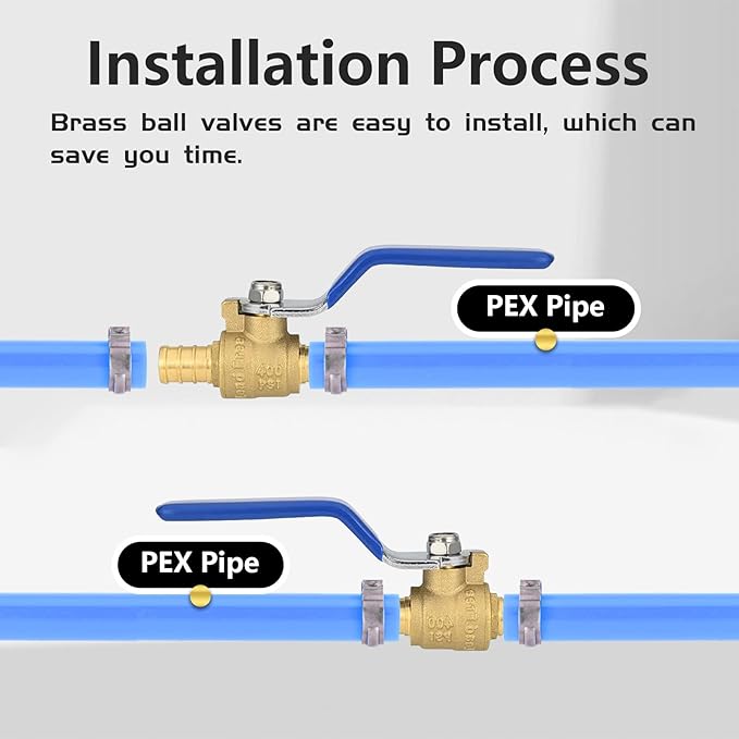 40-Pack Foskan 1/2 Inch PEX Crimp Full Port Ball Valve with Blue Handle, Brass Quarter Turn Shut-off Valve for PEX Tubing