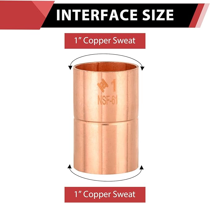 (Pack of 10) EFIELD 1-Inch C X C Copper Coupling With Rolled Stop, LF Copper Plumbing Fittings with Sweat Solder Connection,(COPPER054)