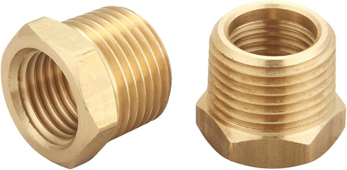 3/8 Inch Male x 1/4 Inch Female Reducing Adapter, NPT Brass Hex Bushing, Hex Head Pipe Fitting, Thread 0.625" OD × 0.5" ID, (Pack of 5)