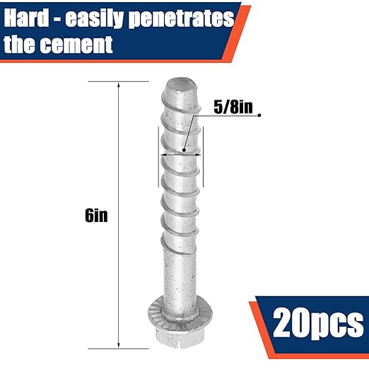Tandefio 20 Pack 5/8" x 6" Concrete Screw Anchor Galvanized Large Diameter Heavy Duty Plated Concrete Anchors for Masonry Brick Anchoring Block Decking Framing Hex Drive