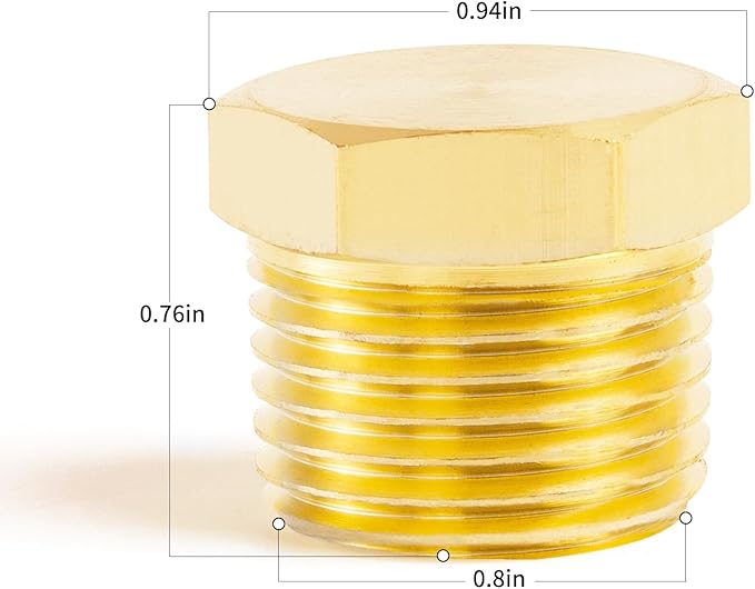 ChillWaves Brass Pipe Fitting, Outer Hex Head Socket Pipe Plug Fitting 1/2" NPT Male Thread Adapter(12-PACK)