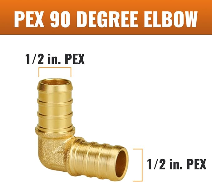 SUNGATOR 100-Pack 1/2" Pex 90 Degree Elbow, Pex Fittings 1/2 Inch, No Lead Brass, NSF, UPC Certified