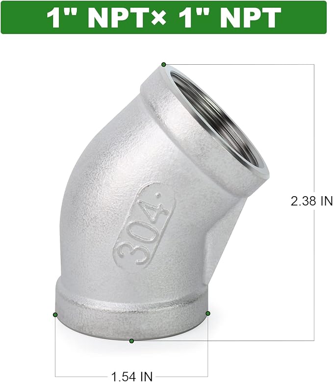 TAISHER 2PCS 304 Stainless Steel 45 Degree elbow,1 Inch NPT Female Pipe to 1 Inch NPT Female 304 Stainless Pipe Fitting