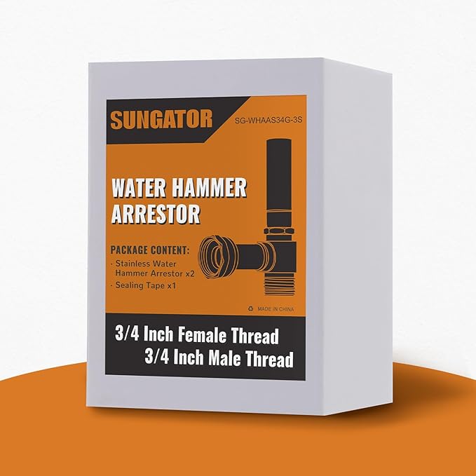 SUNGATOR 3/4" Angle Water Hammer Arrestor, 3/4 Inch FHT x 3/4 Inch MHT, Washer Air Hammer Arrestor for Stop Pipe Shocking, with A Sealing Tape (2-Pack)