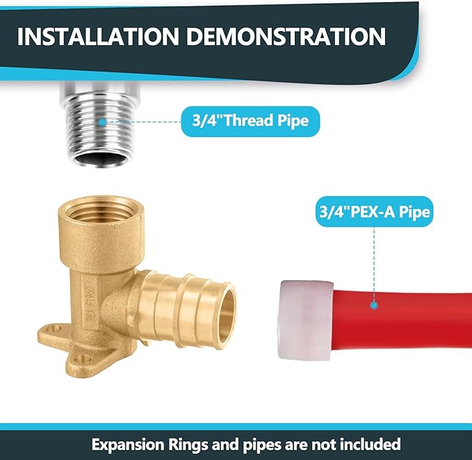 (30-Pack) Seelink PEX-A Expansion Fittings, PEX-A 3/4" x 3/4" Female NPT Drop Ear Elbow, Brass Expansion Pipe Fittings, ASTM F1960
