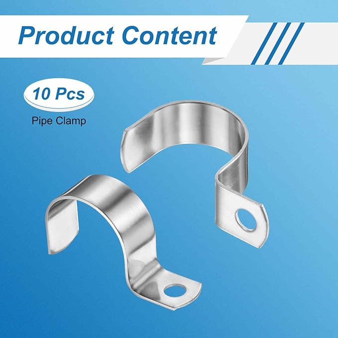 HARFINGTON 1-3/8 Inch Pipe Strap, 304 Stainless Steel Conduit Clip 10Pcs Single Hole Strap Clamp for Pipe Tube Cable Fixing (35mm, Silver)