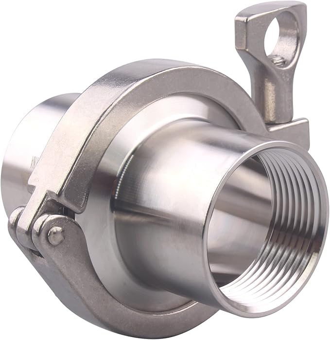 DERNORD 2 Pcs Sanitary Female Threaded Ferrule Pipe Fittings + SUS304 Tri-clamp (Tri-clover Clamp) + FKM Gasket (Female Threaded Pipe Size:1-1/4 Inch DN32)