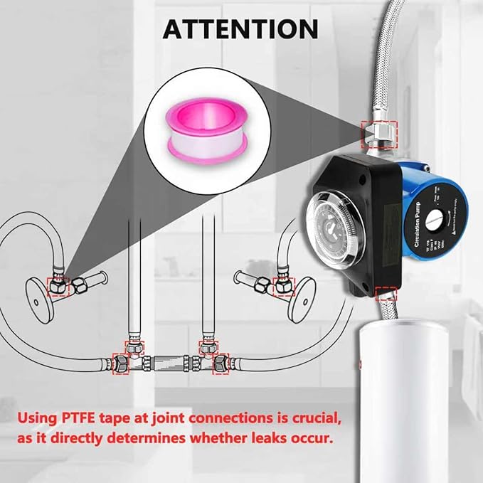 Hot Water Recirculating Pump with Timer Recirculation System & BSP 3/4" w/NPT 1/2" Adapter, Sensor Valve 304 Stainless Steel Bybass Valve Kit for Instant Hot Tank Water Heaters #595916 095580