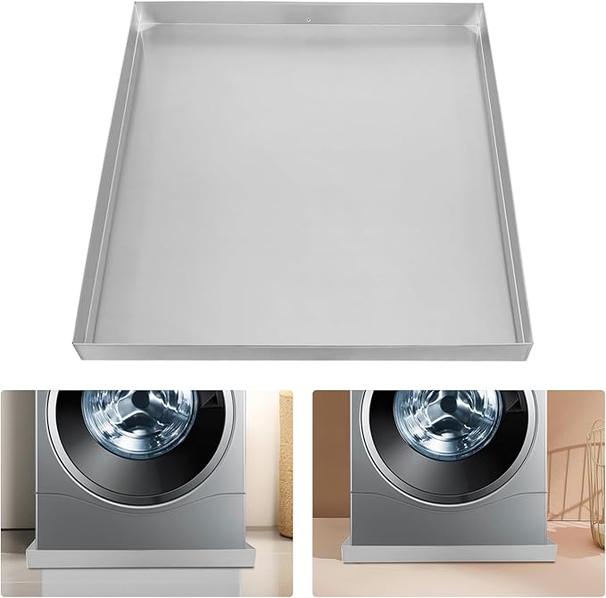 Washer Machine Pan, Heavy Duty 304 Stainless Steel Washing Machine Pan with Drain Hole, Leak Proof Appliance Drip Pan for Washer Dryer, Under Refrigerator Dishwasher Water Heater, 28 x 30 x 2.5 Inch