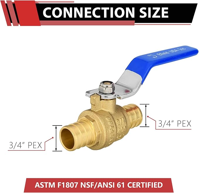 (Pack of 2) EFIELD 3/4 Inch Barb Crimp Pex Brass Full Port Shut-off Ball Valve for Plumbing Application, Blue Handle, Brass UPC Certified,(VALVE017)