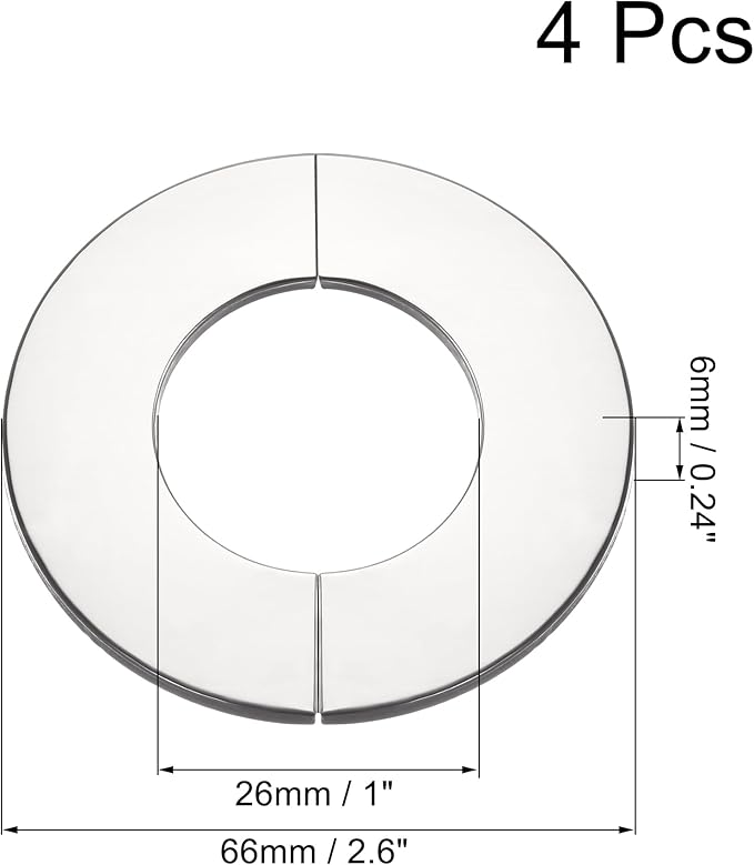 uxcell Wall Split Flange, Stainless Steel Round Escutcheon Plate for 26mm Diameter Pipe 4Pcs